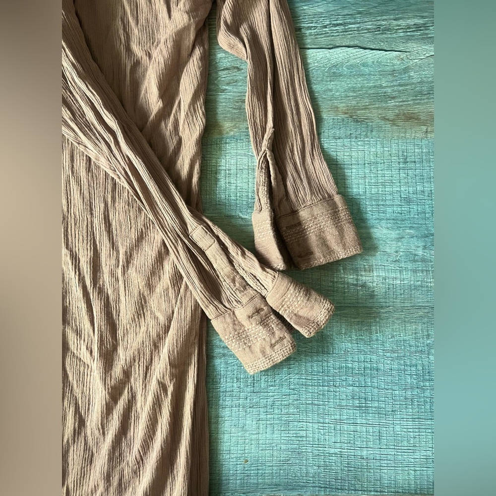 Free People Cotton Tan Button-Front Maxi Shirt Dress Size S - Picture 6 of 7